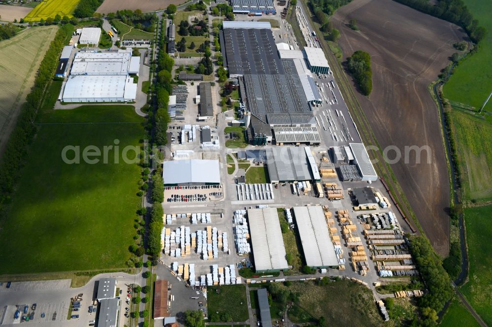 Märkisch Linden from above - Building and production halls on the premises of Holzwerke Bullinger on Ahornallee in the district Werder in Maerkisch Linden in the state Brandenburg, Germany