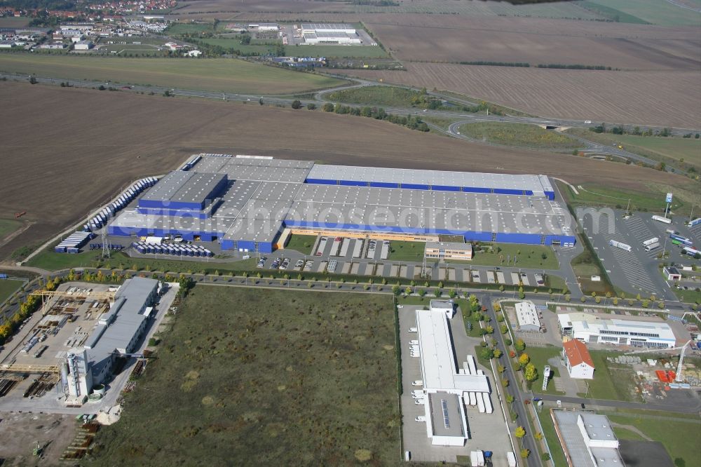 Amt Wachsenburg from above - Building and production halls on the premises of the Hoermann KG in Amt Wachsenburg in the state Thuringia, Germany