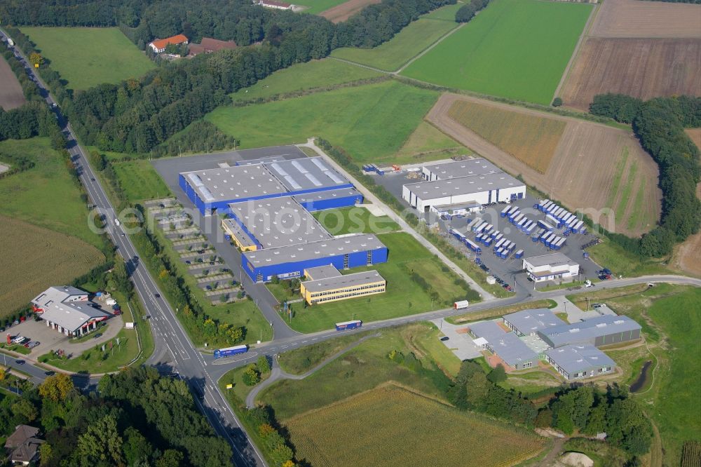 Steinhagen from the bird's eye view: Building and production halls on the premises of the Hoermann KG Antriebstechnik in Steinhagen in the state North Rhine-Westphalia, Germany