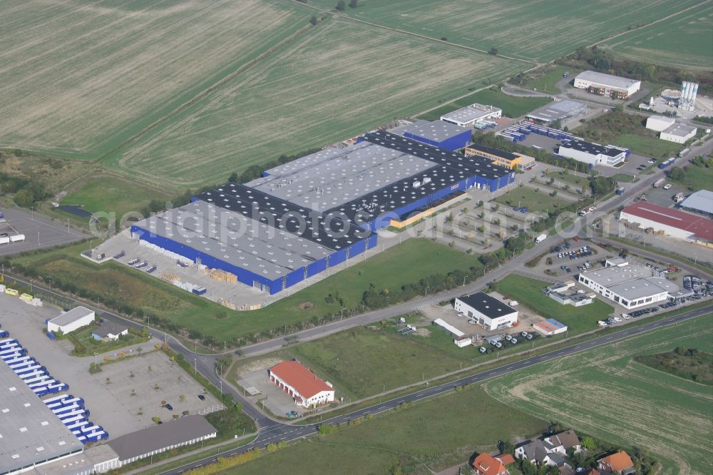 Brandis from the bird's eye view: Building and production halls on the premises of the Hoermann KG in Brandis in the state Saxony, Germany