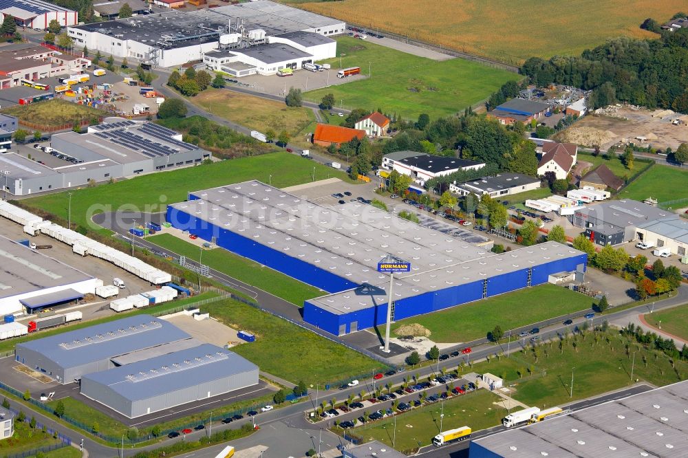 Dissen am Teutoburger Wald from above - Building and production halls on the premises of the Hoermann KG in Dissen am Teutoburger Wald in the state Lower Saxony, Germany