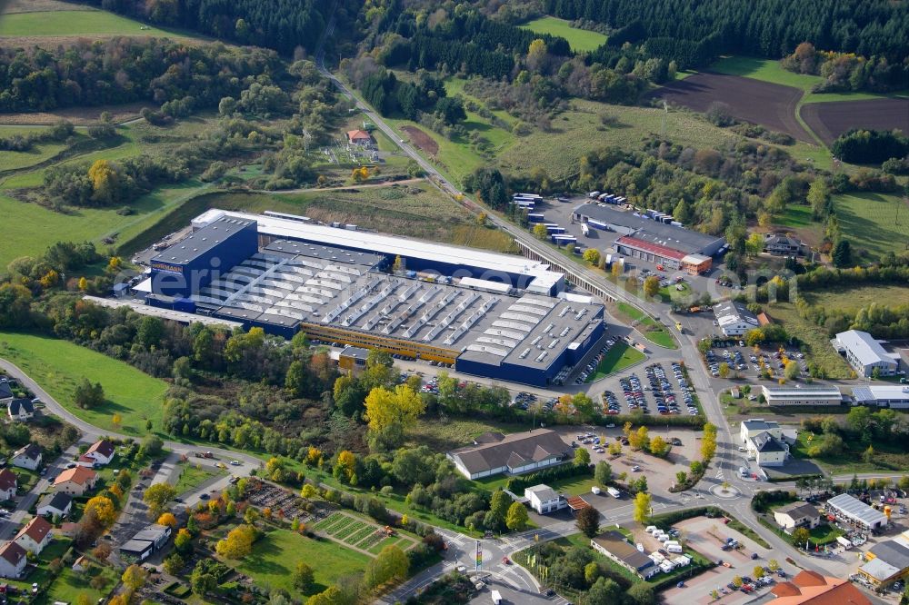 Aerial image Freisen - Building and production halls on the premises of the Hoermann KG in Freisen in the state Saarland, Germany