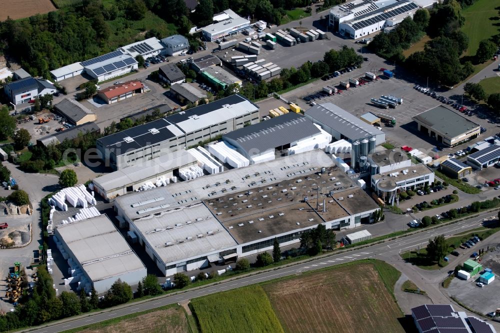 Abstatt from the bird's eye view: Building and production halls on the premises of IsoBouw GmbH on Etrastrasse in Abstatt in the state Baden-Wurttemberg, Germany