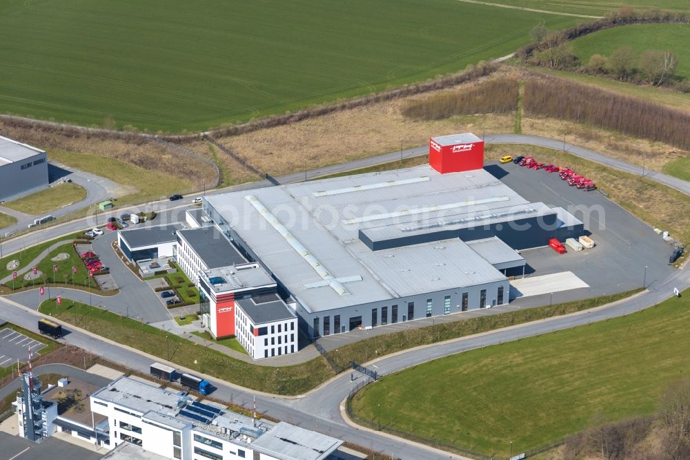 Meschede from above - Building and production halls on the premises of ITH GmbH & Co. KG on Steinwiese in the district Enste in Meschede in the state North Rhine-Westphalia