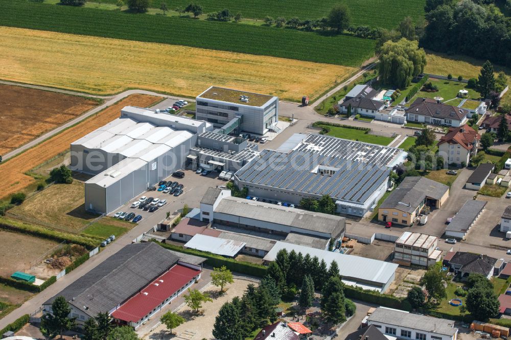 Kehl from above - Building and production halls on the premises JEAN D'ARCEL Cosmetique on street Im Fuchseck in the district Bodersweier in Kehl in the state Baden-Wuerttemberg, Germany