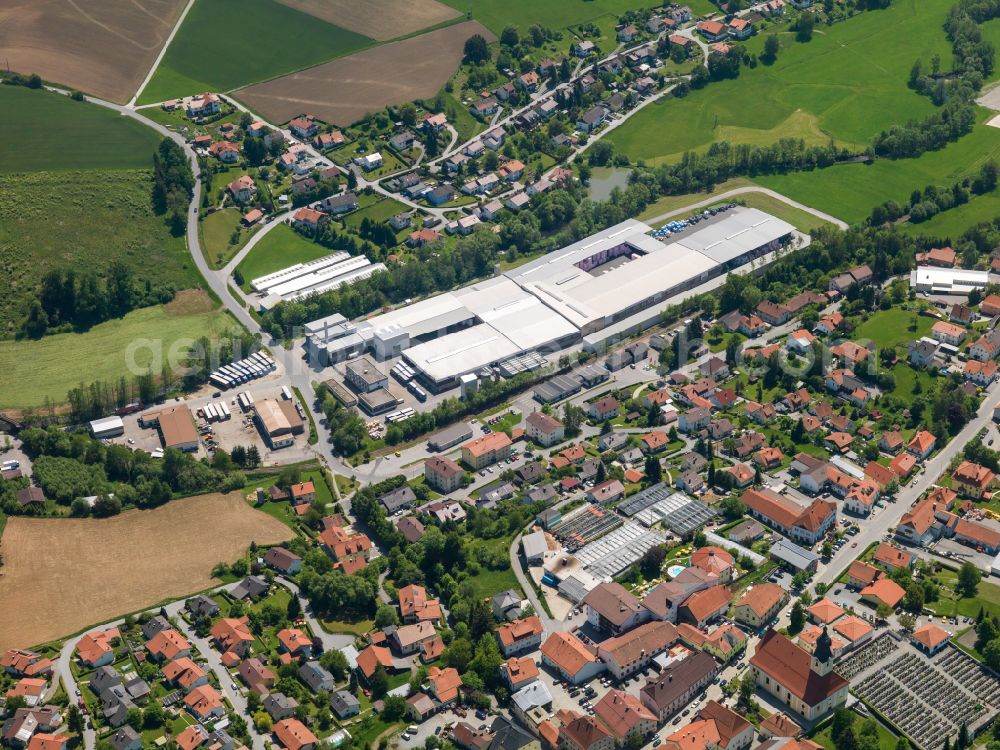 Röhrnbach from above - Building and production halls on the premises of Karl Bachl GmbH & Co. KG in Roehrnbach in the state Bavaria, Germany