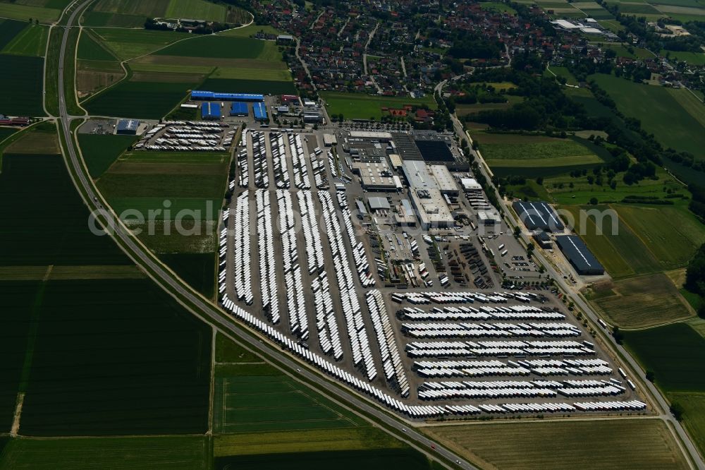 Burtenbach from above - Building and production halls on the premises of Koegel Trailer GmbH Am Koegel-Werk in Burtenbach in the state Bavaria, Germany