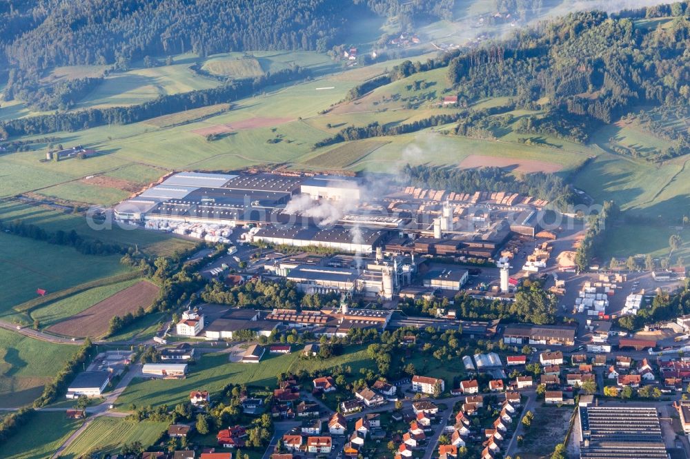 Aerial image Oberrot - Building and production halls on the premises of Klenk Holz AG in Oberrot in the state Baden-Wuerttemberg, Germany