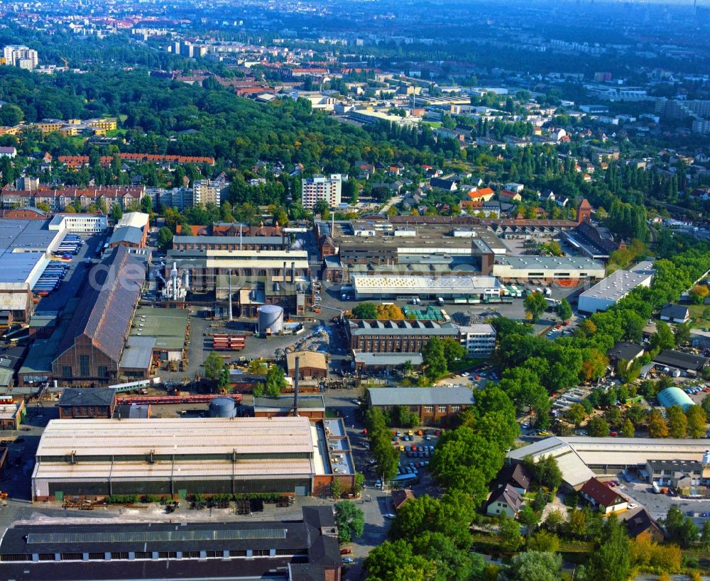 Berlin from above - Building and production halls on the premises of KME Brass Germany GmbH in the district Reinickendorf in Berlin, Germany