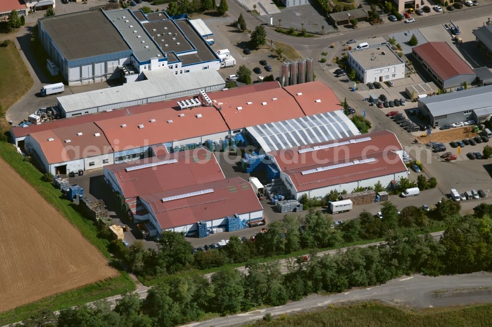 Talheim from above - Building and production halls on the premises of KNIPPING KUNSTSTOFFTECHNIK Gessmann GmbH on the Sontheimer Feld in Talheim in the state Baden-Wurttemberg, Germany