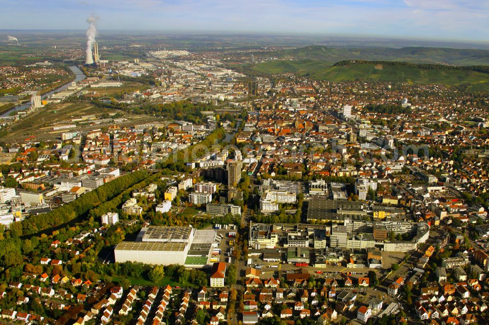 Aerial photograph Heilbronn - Building and production halls on the premises of Knorr - Unilever Deutschland GmbH on street Besigheimer Strasse in Heilbronn in the state Baden-Wuerttemberg, Germany