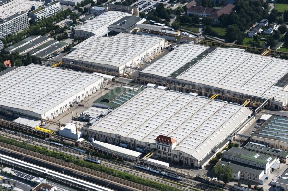 München from above - Building and production halls on the premises of KraussMaffei Technologies GmbH in the district Allach-Untermenzing in Munich in the state Bavaria, Germany