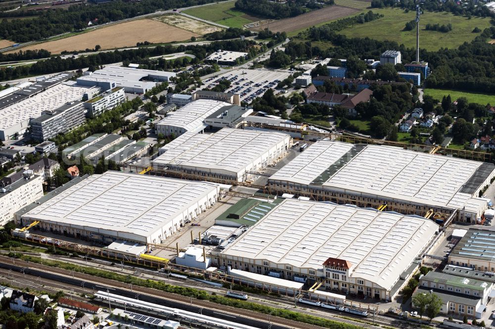 München from the bird's eye view: Building and production halls on the premises of KraussMaffei Technologies GmbH in the district Allach-Untermenzing in Munich in the state Bavaria, Germany