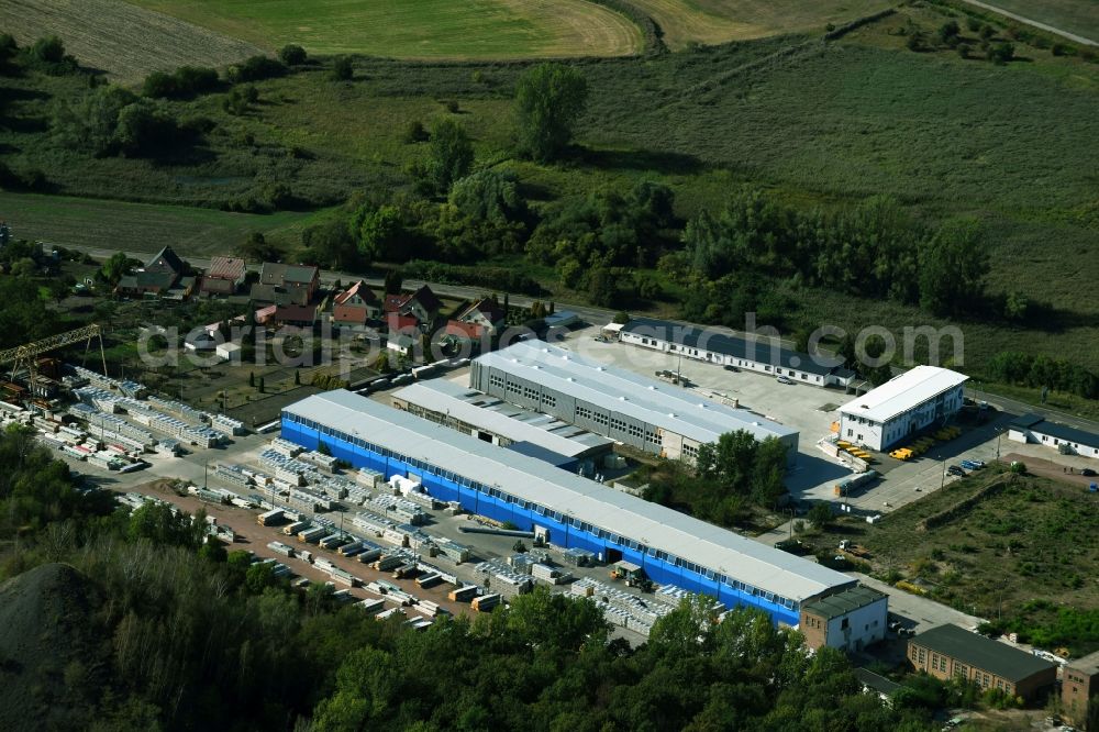 Aerial image Wettin-Löbejün - Building and production halls on the premises on Kreisstrasse in the district Ploetz in Wettin-Loebejuen in the state Saxony-Anhalt, Germany