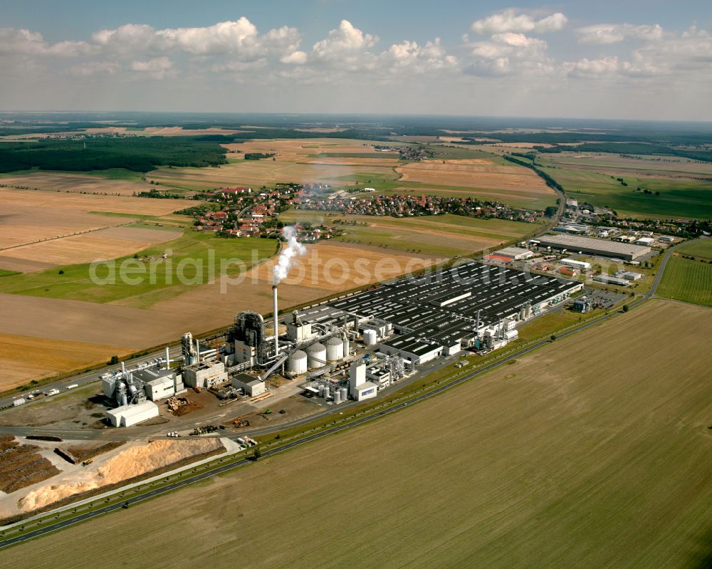 Aerial image Lampertswalde - Building and production halls on the premises of Kronospan GmbH on street Muehlbacher Strasse in the district Quersa in Lampertswalde in the state Saxony, Germany