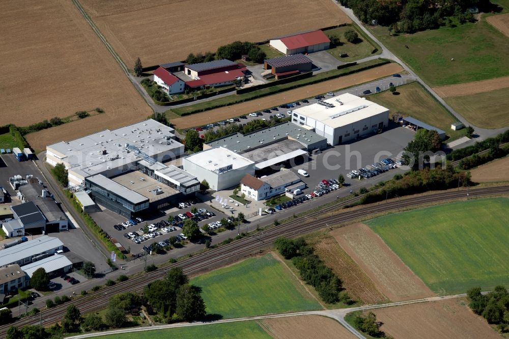 Aerial photograph Lauda-Königshofen - Building and production halls on the premises LAUDA DR. R. WOBSER GMBH & CO. KG along the Pfarrstrasse in Lauda-Koenigshofen in the state Baden-Wurttemberg, Germany