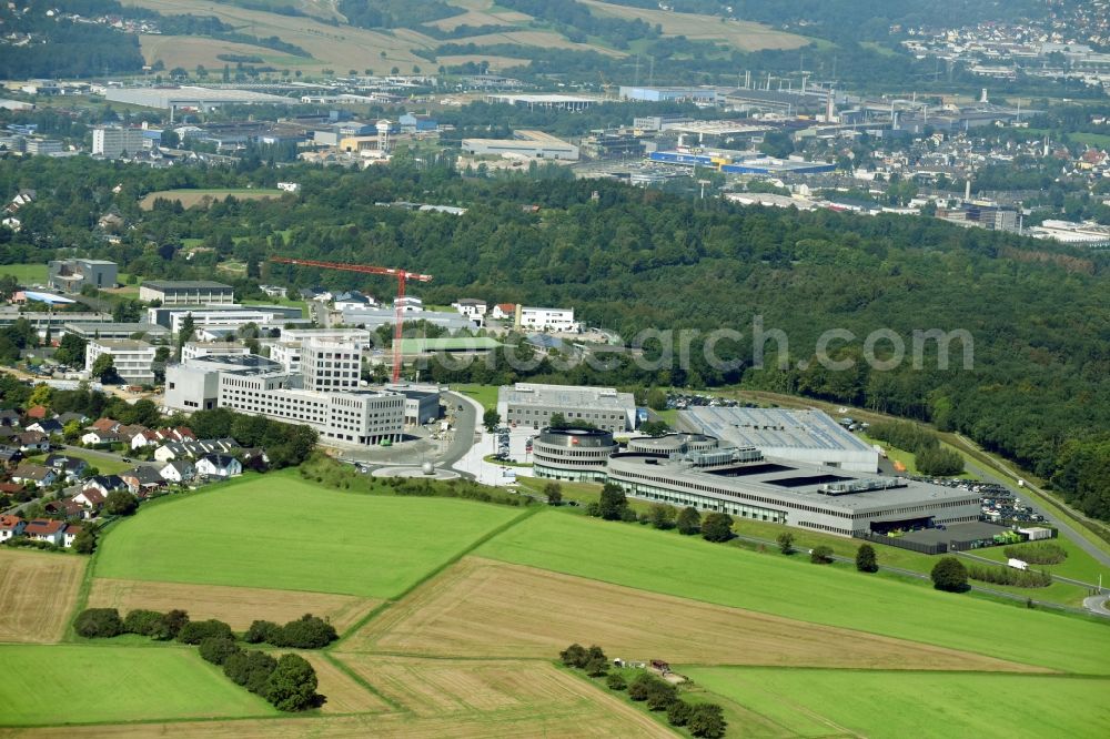 Wetzlar from above - Building and production halls on the premises of LEICA WELT IM LEITZ-PARK in Wetzlar in the state Hesse, Germany