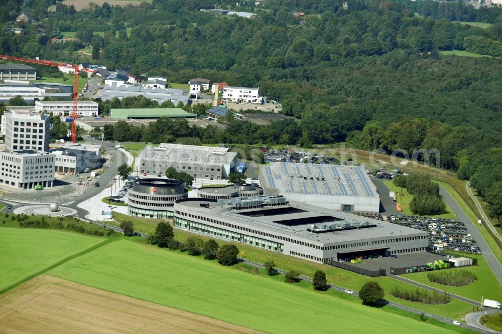 Wetzlar from the bird's eye view: Building and production halls on the premises of LEICA WELT IM LEITZ-PARK in Wetzlar in the state Hesse, Germany