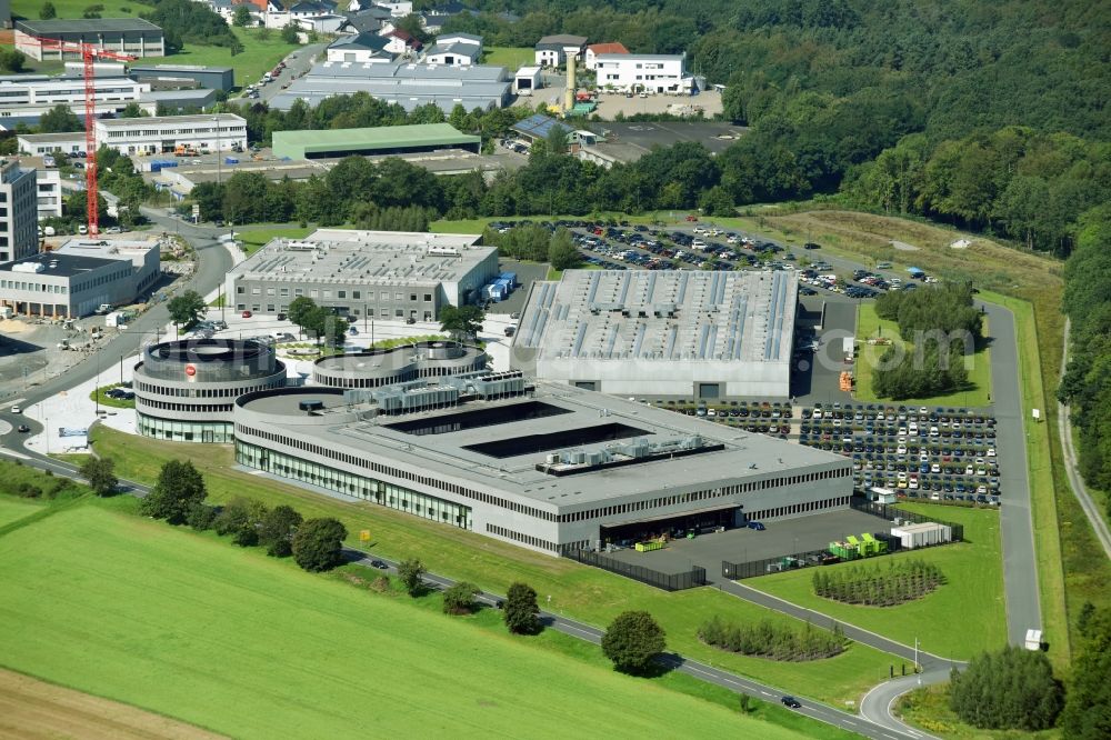 Aerial image Wetzlar - Building and production halls on the premises of LEICA WELT IM LEITZ-PARK in Wetzlar in the state Hesse, Germany