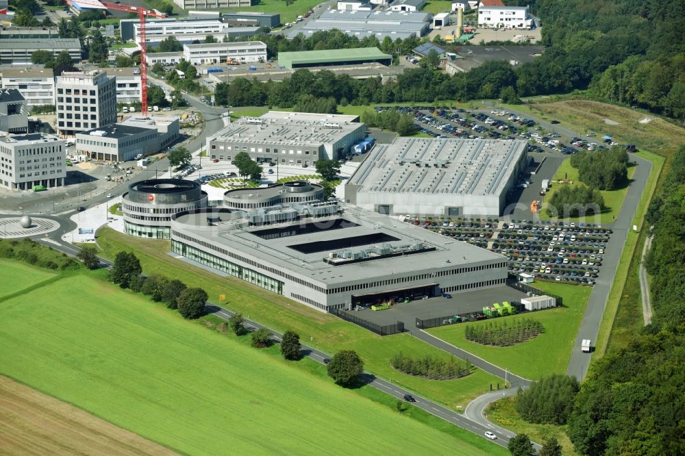 Wetzlar from above - Building and production halls on the premises of LEICA WELT IM LEITZ-PARK in Wetzlar in the state Hesse, Germany