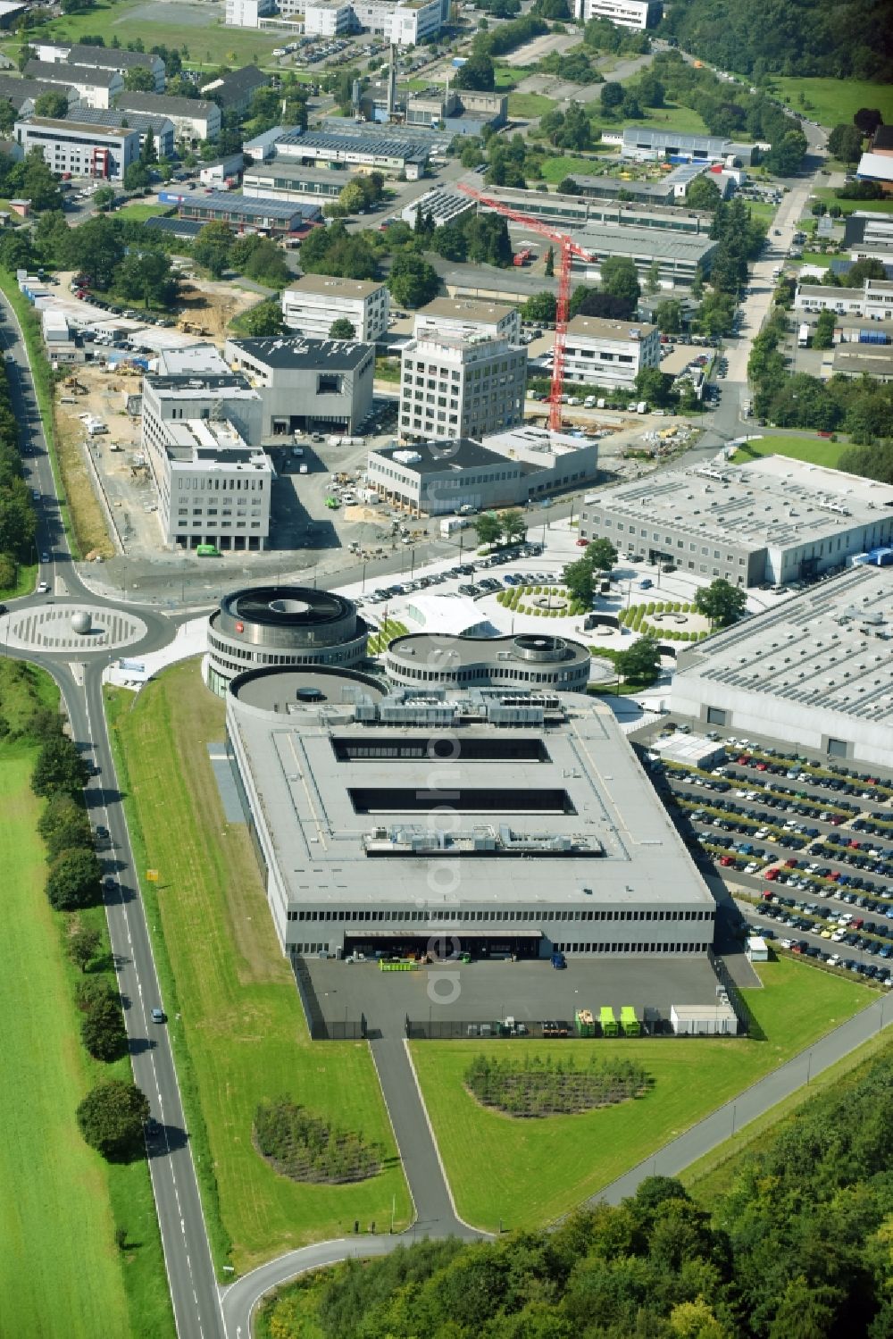 Aerial photograph Wetzlar - Building and production halls on the premises of LEICA WELT IM LEITZ-PARK in Wetzlar in the state Hesse, Germany