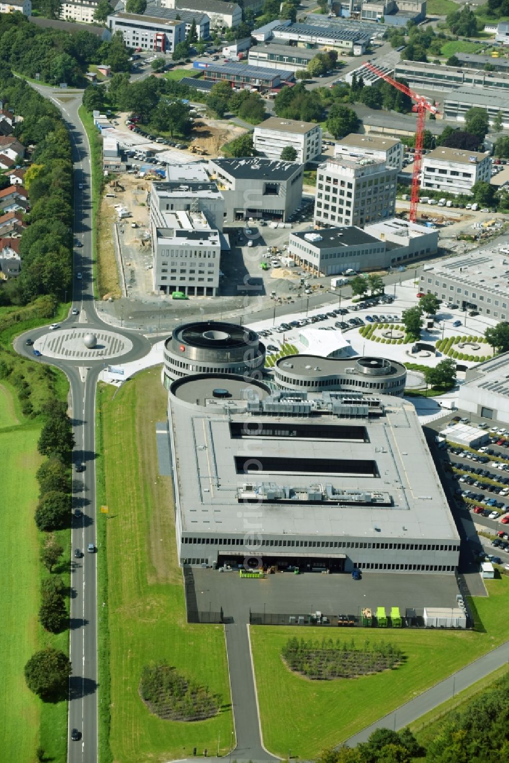 Aerial photograph Wetzlar - Building and production halls on the premises of LEICA WELT IM LEITZ-PARK in Wetzlar in the state Hesse, Germany