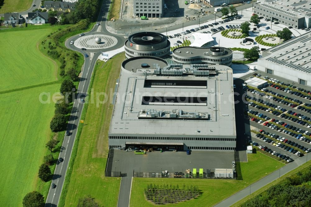 Wetzlar from above - Building and production halls on the premises of LEICA WELT IM LEITZ-PARK in Wetzlar in the state Hesse, Germany