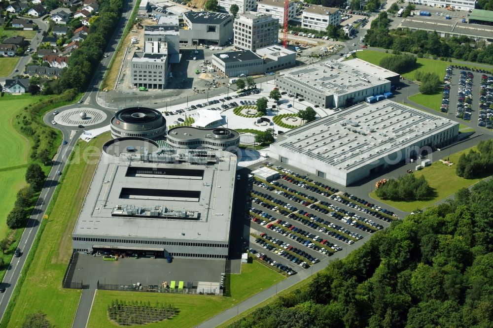 Wetzlar from the bird's eye view: Building and production halls on the premises of LEICA WELT IM LEITZ-PARK in Wetzlar in the state Hesse, Germany