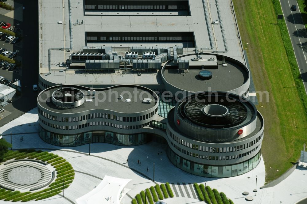 Aerial photograph Wetzlar - Building and production halls on the premises of LEICA WELT IM LEITZ-PARK in Wetzlar in the state Hesse, Germany