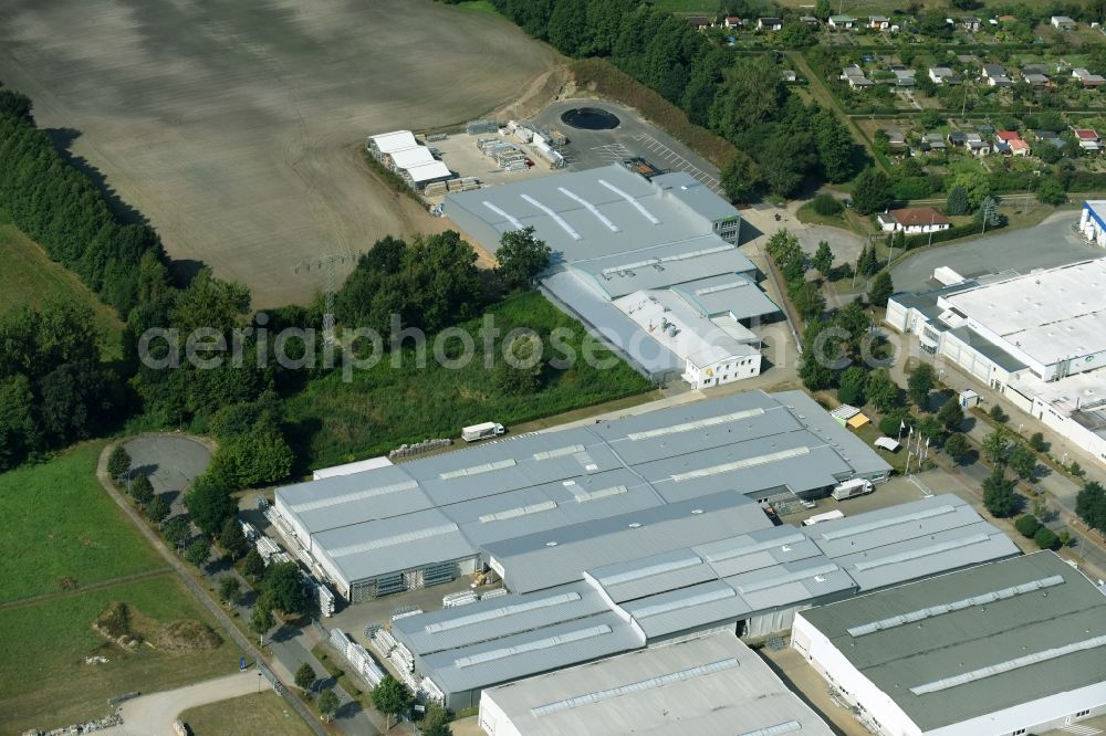 Ludwigslust from the bird's eye view: Building and production halls on the premises of the Lewens Sonnenschutz-Systeme GmbH & Co. KG in Ludwigslust in the state Mecklenburg - Western Pomerania