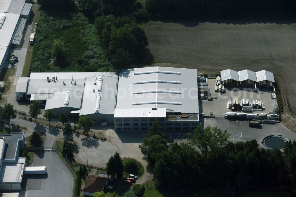 Ludwigslust from above - Building and production halls on the premises of the Lewens Sonnenschutz-Systeme GmbH & Co. KG in Ludwigslust in the state Mecklenburg - Western Pomerania