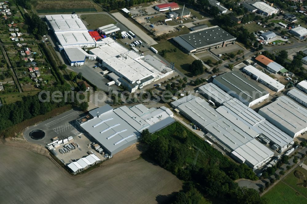 Ludwigslust from above - Building and production halls on the premises of the Lewens Sonnenschutz-Systeme GmbH & Co. KG in Ludwigslust in the state Mecklenburg - Western Pomerania