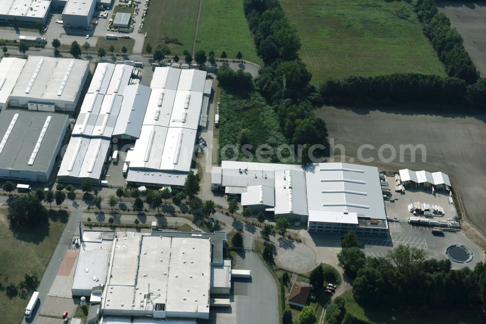 Ludwigslust from the bird's eye view: Building and production halls on the premises of the Lewens Sonnenschutz-Systeme GmbH & Co. KG in Ludwigslust in the state Mecklenburg - Western Pomerania