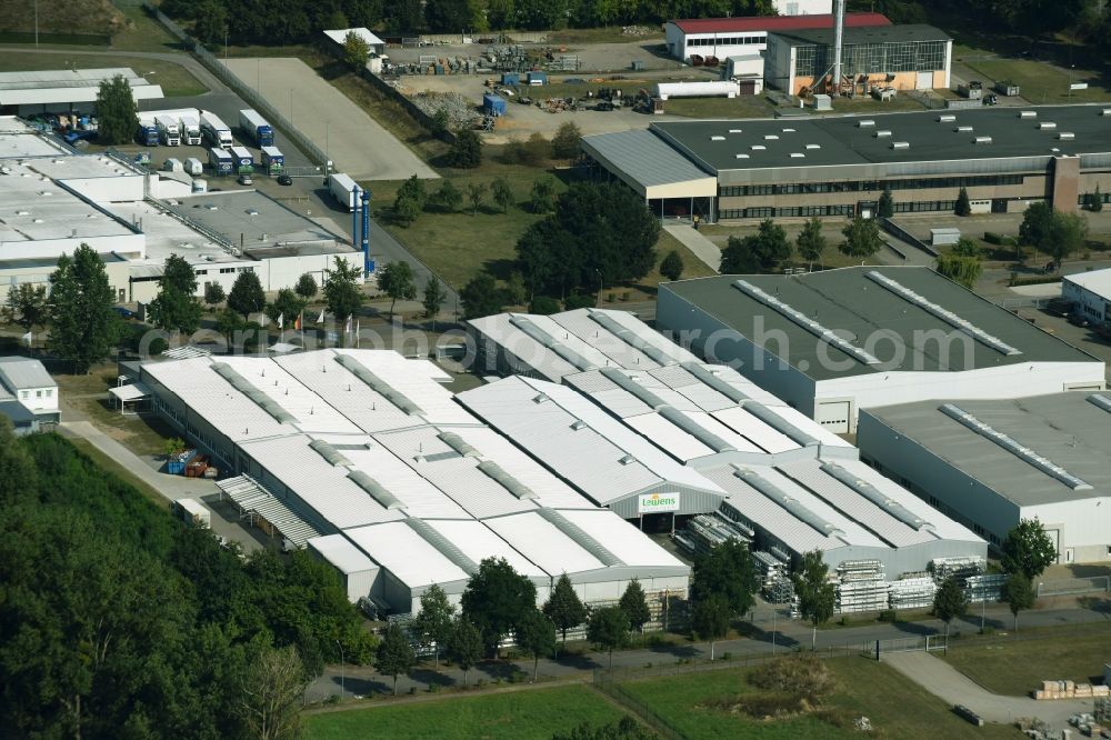 Ludwigslust from above - Building and production halls on the premises of the Lewens Sonnenschutz-Systeme GmbH & Co. KG in Ludwigslust in the state Mecklenburg - Western Pomerania