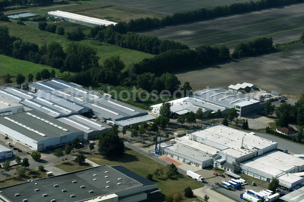 Ludwigslust from above - Building and production halls on the premises of the Lewens Sonnenschutz-Systeme GmbH & Co. KG in Ludwigslust in the state Mecklenburg - Western Pomerania