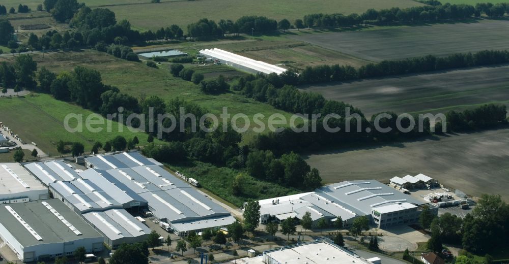 Ludwigslust from the bird's eye view: Building and production halls on the premises of the Lewens Sonnenschutz-Systeme GmbH & Co. KG in Ludwigslust in the state Mecklenburg - Western Pomerania