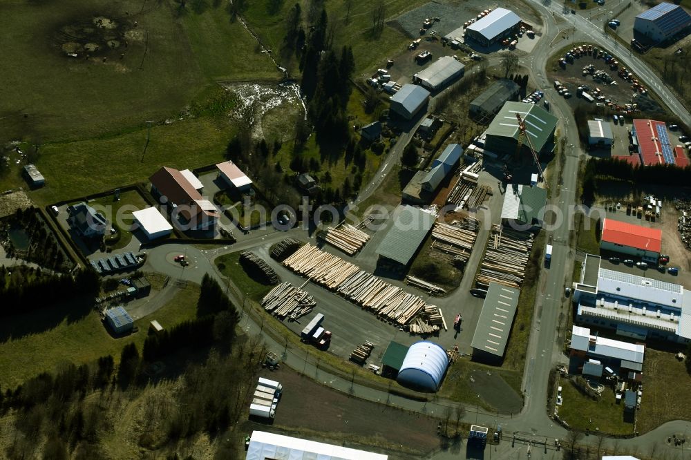 Aerial image Kurort Brotterode - Building and production halls on the premises of Loeffler-Naturstammhaus GmbH & Co. KG on Willi-Betz-Strasse in the district Brotterode in Kurort Brotterode in the state Thuringia, Germany