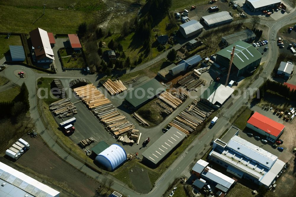 Aerial image Kurort Brotterode - Building and production halls on the premises of Loeffler-Naturstammhaus GmbH & Co. KG on Willi-Betz-Strasse in the district Brotterode in Kurort Brotterode in the state Thuringia, Germany