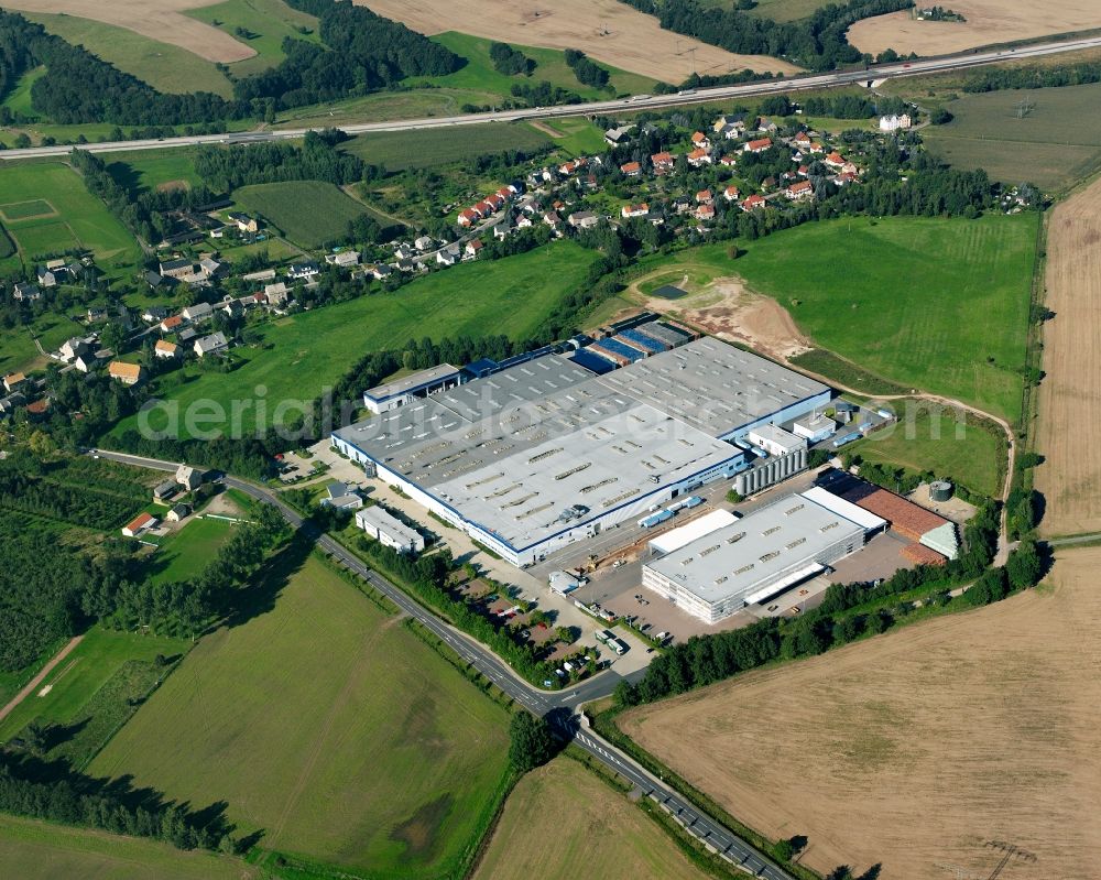 Lichtenau from above - Building and production halls on the premises Lichtenauer Mineralquellen GmbH in Lichtenau in the state Saxony, Germany