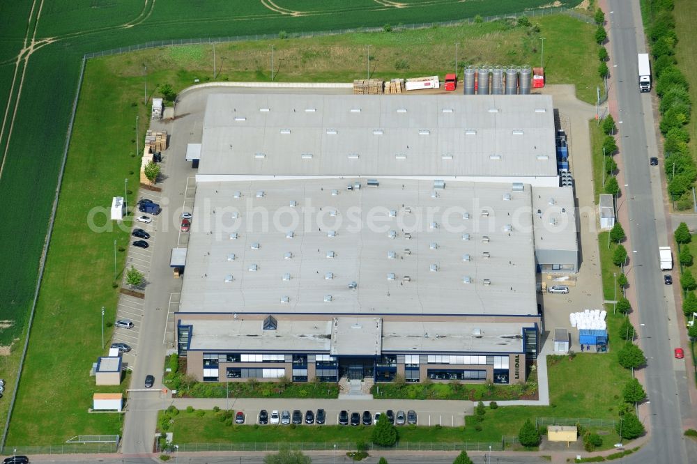 Schönberg from the bird's eye view: Building and production halls on the premises of Lindal Dispenser GmbH in Schoenberg in the state Mecklenburg - Western Pomerania