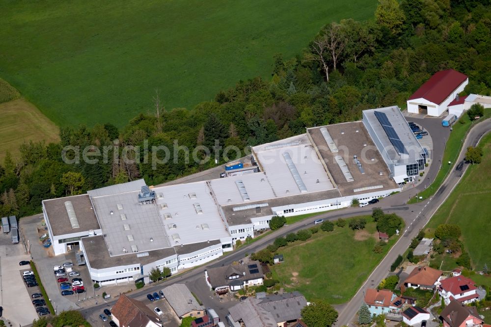 Schöntal from the bird's eye view: Building and production halls on the premises of LTI-Metalltechnik GmbH Im Fluerlein in Schoental in the state Baden-Wurttemberg, Germany