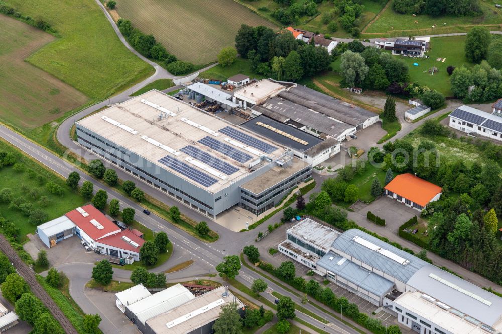 Bermatingen from above - Building and production halls on the premises of Maschinenfabrik Bermatingen GmbH & Co. KG on street Kesselbachstrasse in Bermatingen in the state Baden-Wuerttemberg, Germany