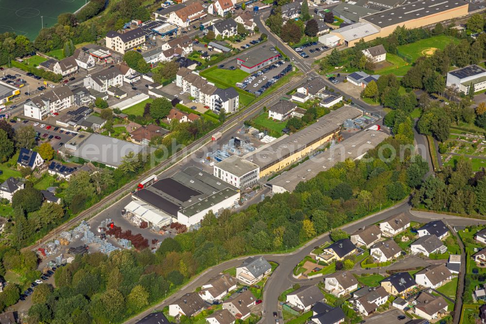 Hachen from above - Building and production halls on the premises mueba, Mueller & Baum GmbH & Co.KG on street Birkenweg in Hachen at Sauerland in the state North Rhine-Westphalia, Germany