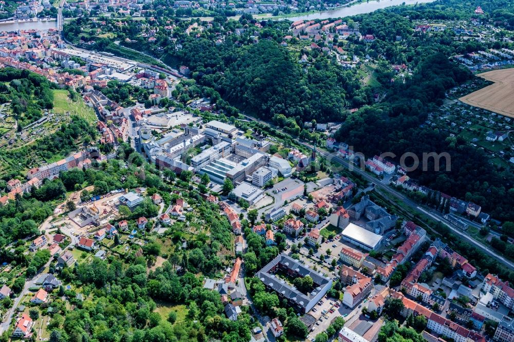 Aerial image Meißen - Building and production halls on the premises Meissner Porzelan in Meissen in the state Saxony, Germany