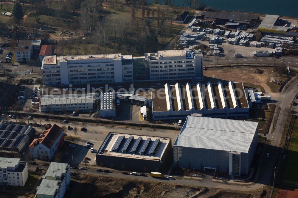 Aerial photograph Weil am Rhein - Buildings and halls on the premises of measurement and control company Endress and Hauser in the district Friedlingen in Weil am Rhein in the state Baden-Wuerttemberg