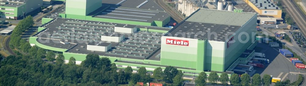 Gütersloh from above - Building and production halls on the premises of Miele & Cie. KG in Guetersloh in the state North Rhine-Westphalia