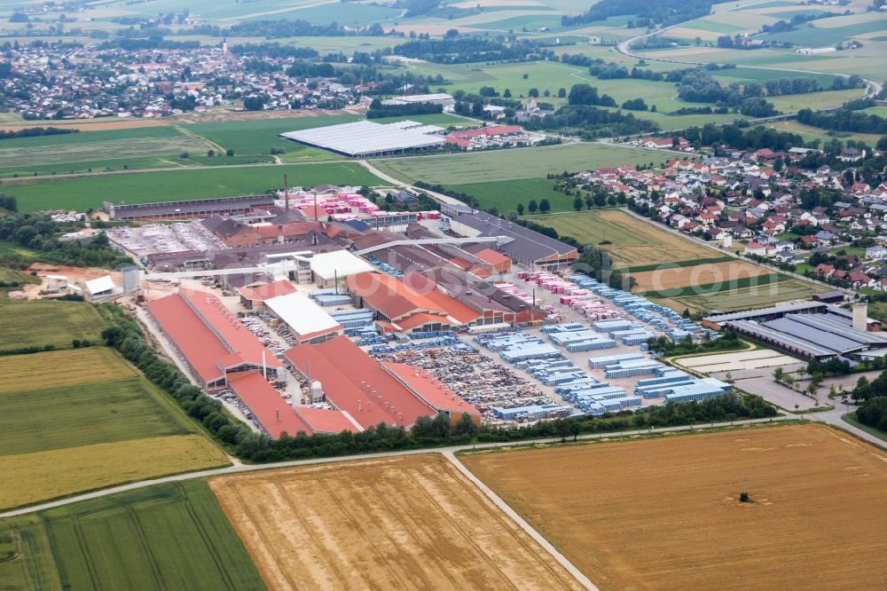 Marklkofen from the bird's eye view: Building and production halls on the premises of Moeding Keramikfassaden GmbH in Marklkofen in the state Bavaria, Germany