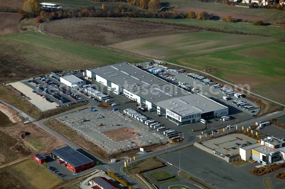 Schlüsselfeld from above - Building and production halls on the premises of MORELO Reisemobile on Helmut-Reimann-Strasse in Schluesselfeld in the state Bavaria, Germany