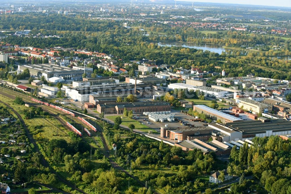 Magdeburg from the bird's eye view: Building and production halls on the premises of MTU Reman Technologies GmbH on Friedrich-List-Strasse in the district Fermersleben in Magdeburg in the state Saxony-Anhalt, Germany