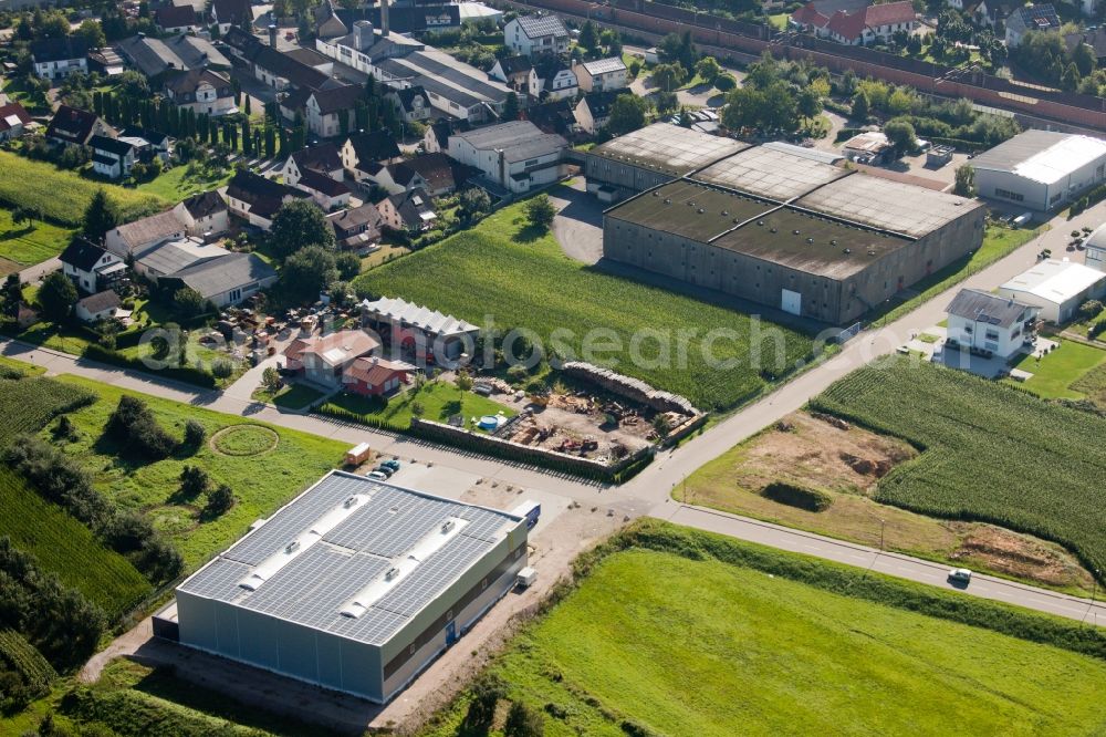 Ottersweier from above - Building and production halls on the premises of Muffenrohr GmbH in Ottersweier in the state Baden-Wuerttemberg